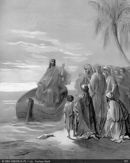 Grafiki Gustawa Dor do Biblii Jakuba Wujka1 - 187 Jezus naucza na morzu Galilejskiem Ś. Łukasz 5,8.jpg